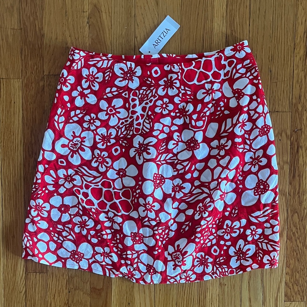 Aritzia Red & White Floral Mini Skirt
